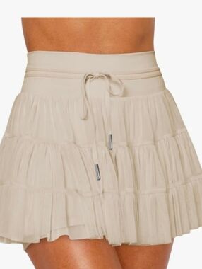 Women's High Waisted Ruffled Mini Skort with Drawstring Waist In Cream
